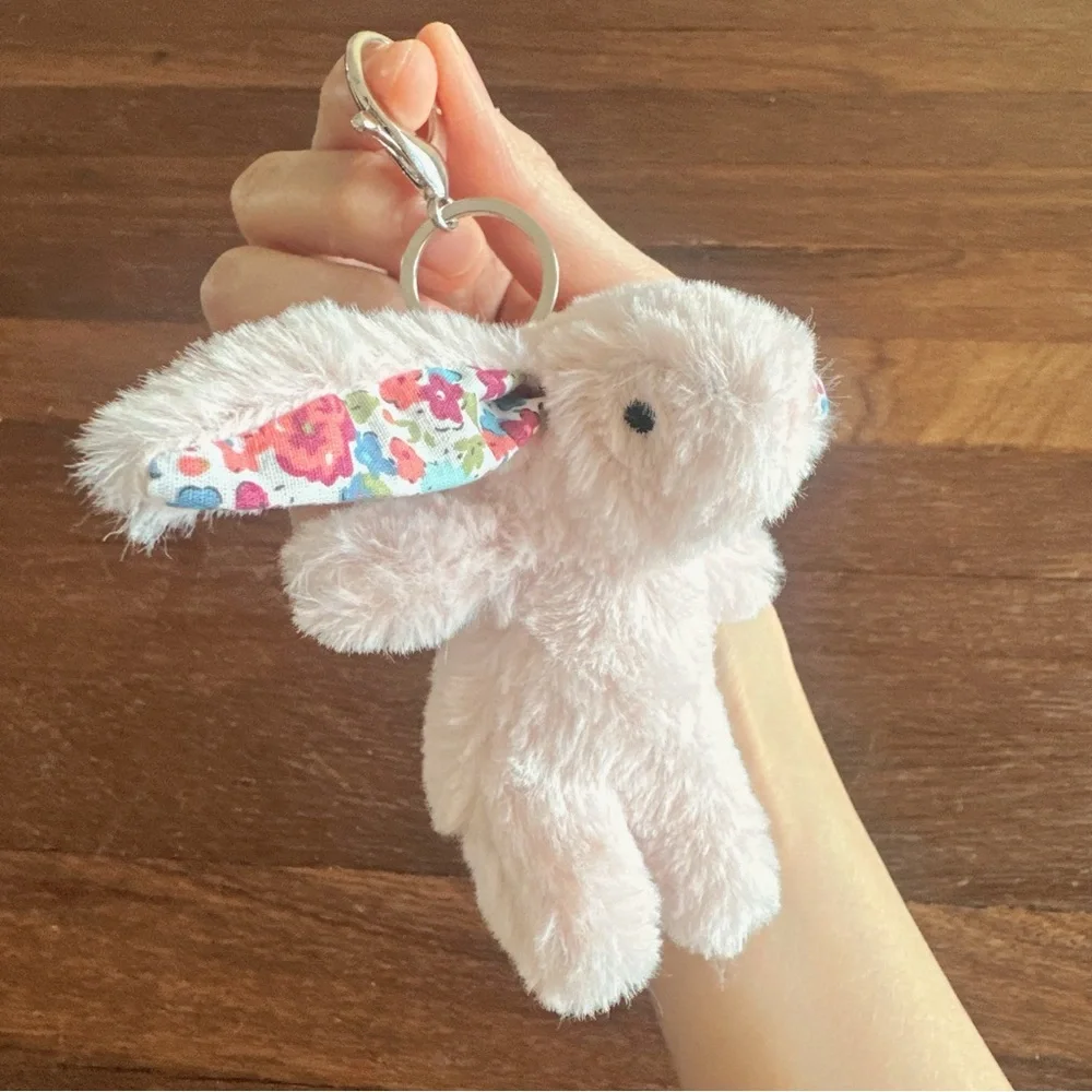 Pink Bunny Earrings Floral Plush Bag Charm Keychain Kawaii Cute Core Y2K Gift